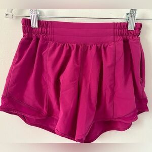 Lululemon Hotty Hot Low-Rise Lined Short 4”, shade “Ripened Raspberry” (size 4)